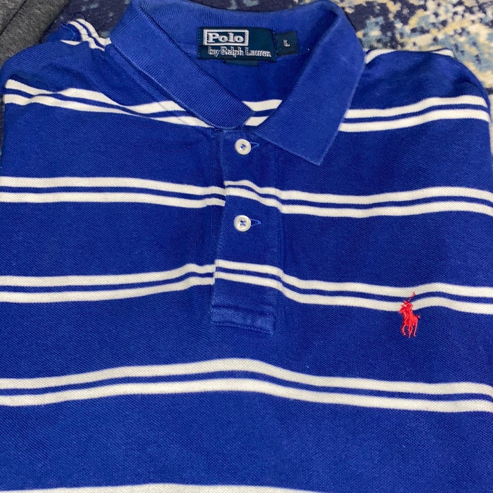 Men’s blue stripe Ralph Lauren polo